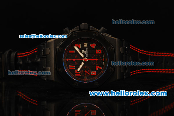 Audemars Piguet Royal Oak Offshore Chronograph Swiss Valjoux 7750 Automatic Movement PVD Case with Red Markers and Black Leather Strap-Run 9@sec - Click Image to Close